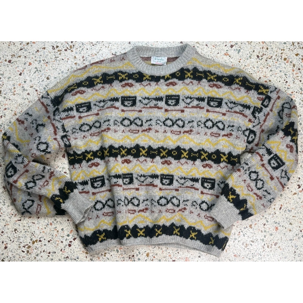 Benetton Shetland Wool Vintage Men's Long Sleeve Sweater Size Small